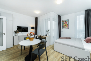 Modern fully furnished 1+kk apartment to rent in new residence at metro Vysočanská, Prague